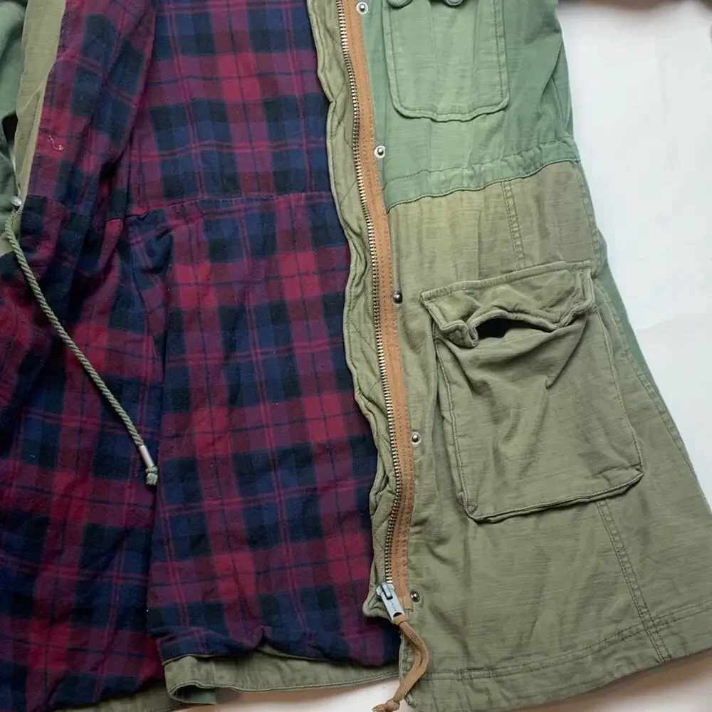 Free People size small jacket military green trench academia 80s retro patch